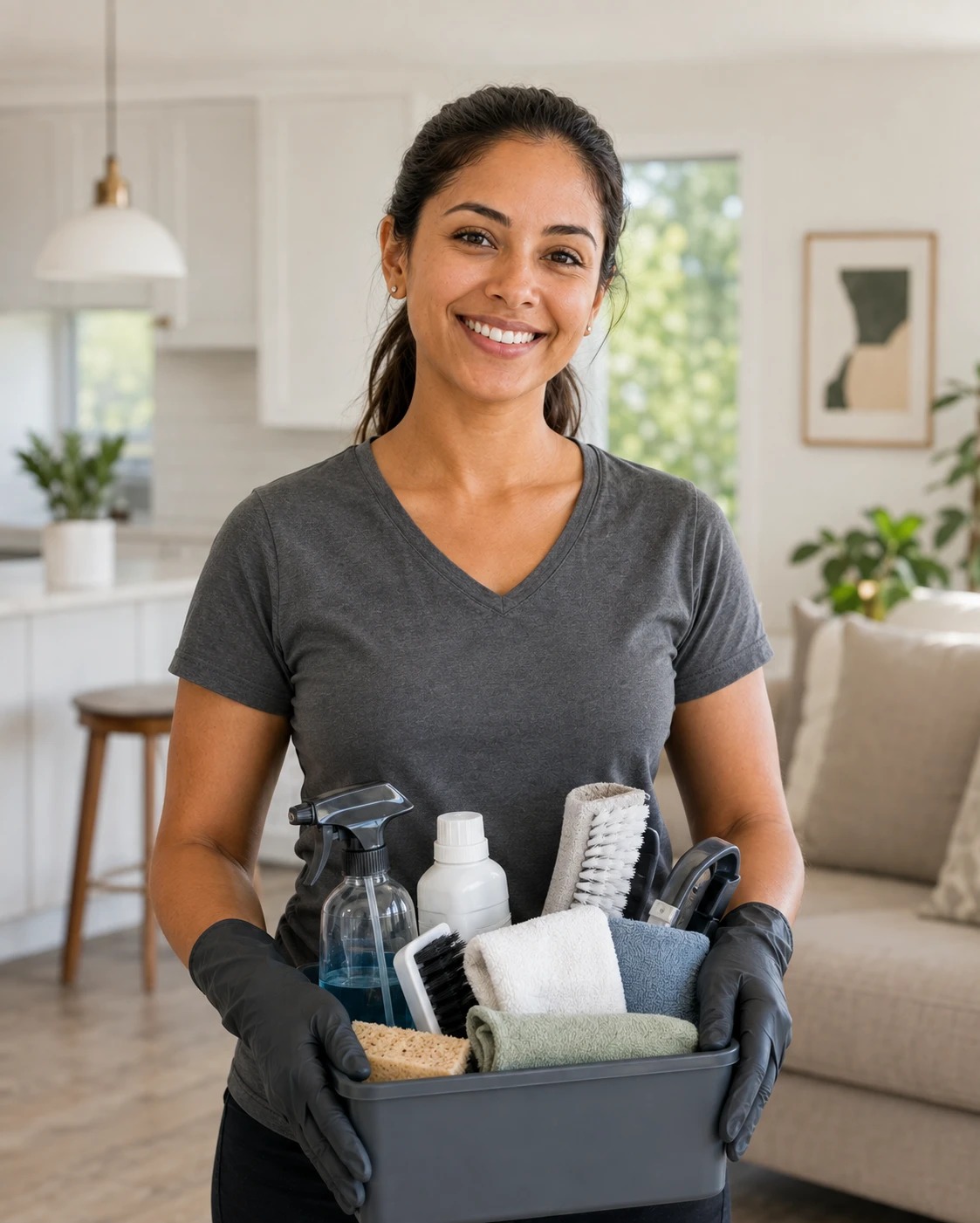 Professional vetted house cleaner ready to serve